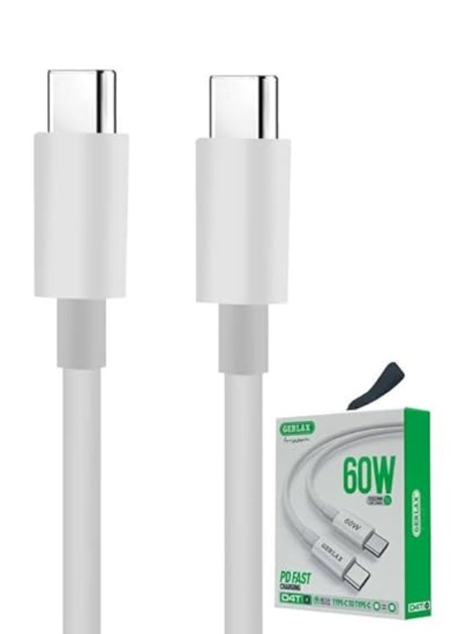 GERLAX D4T 60W Fast PD Charging Cable, USB Type-C to Type-C - Supports All Devices - PD Type-C Cable - White - Image 1