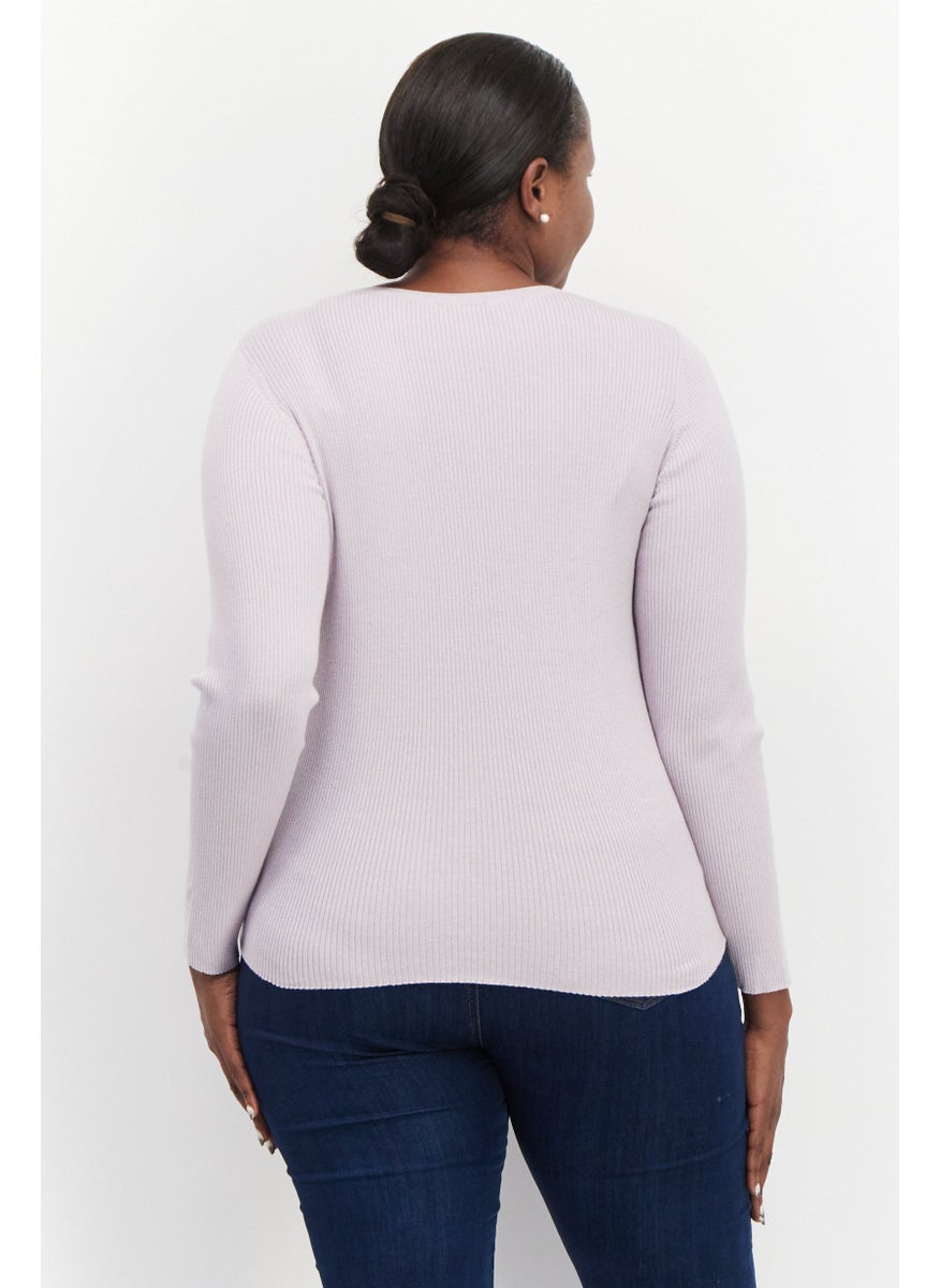 ESPRIT Women Round Neck Ribbed Long Sleeve Sweater, Lavender  - Image 3