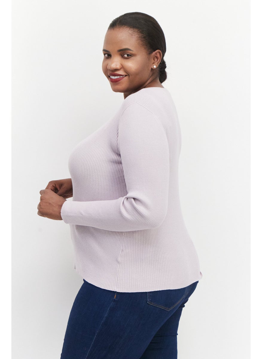 ESPRIT Women Round Neck Ribbed Long Sleeve Sweater, Lavender  - Image 2