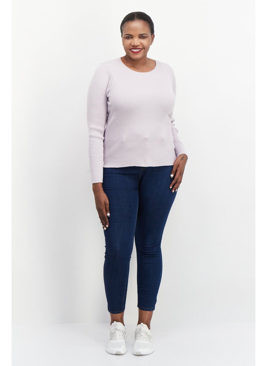 ESPRIT Women Round Neck Ribbed Long Sleeve Sweater, Lavender  - Image 4