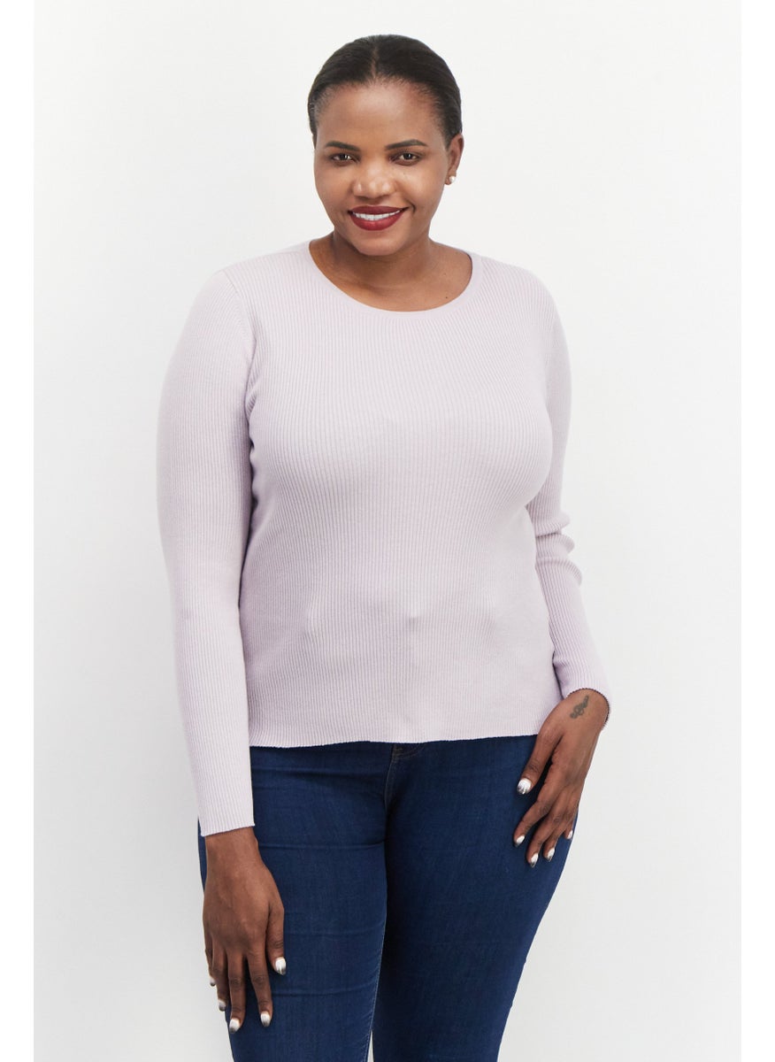 ESPRIT Women Round Neck Ribbed Long Sleeve Sweater, Lavender  - Image 1