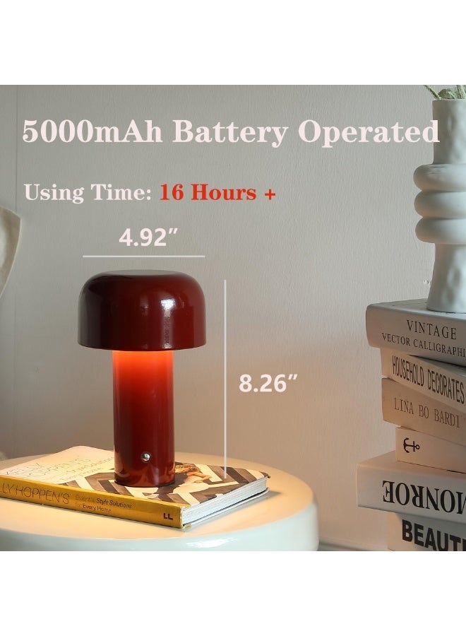 SHENGHUI Modern Mushroom Table Lamp for Portable Touch Dimming,Rechargeable LED Night Light with 3-Levels Brightness,Bedside Lamp for Indoor Outdoor Restaurant Bar Coffee Shop (Wine Red) - Image 4