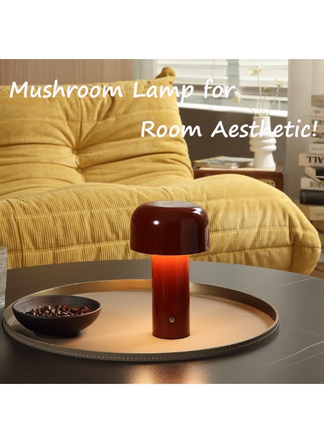 SHENGHUI Modern Mushroom Table Lamp for Portable Touch Dimming,Rechargeable LED Night Light with 3-Levels Brightness,Bedside Lamp for Indoor Outdoor Restaurant Bar Coffee Shop (Wine Red) - Image 5