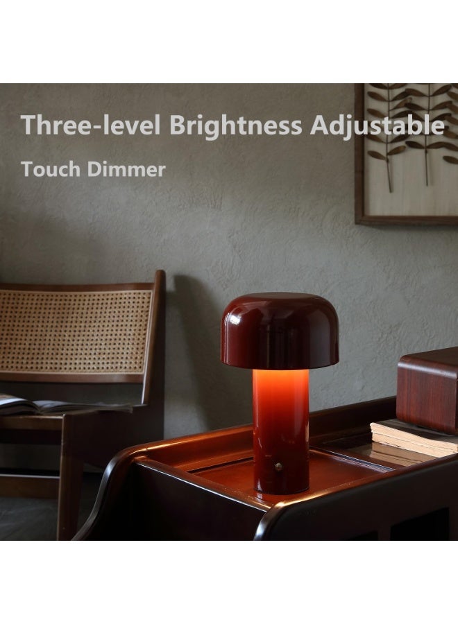 SHENGHUI Modern Mushroom Table Lamp for Portable Touch Dimming,Rechargeable LED Night Light with 3-Levels Brightness,Bedside Lamp for Indoor Outdoor Restaurant Bar Coffee Shop (Wine Red) - Image 3