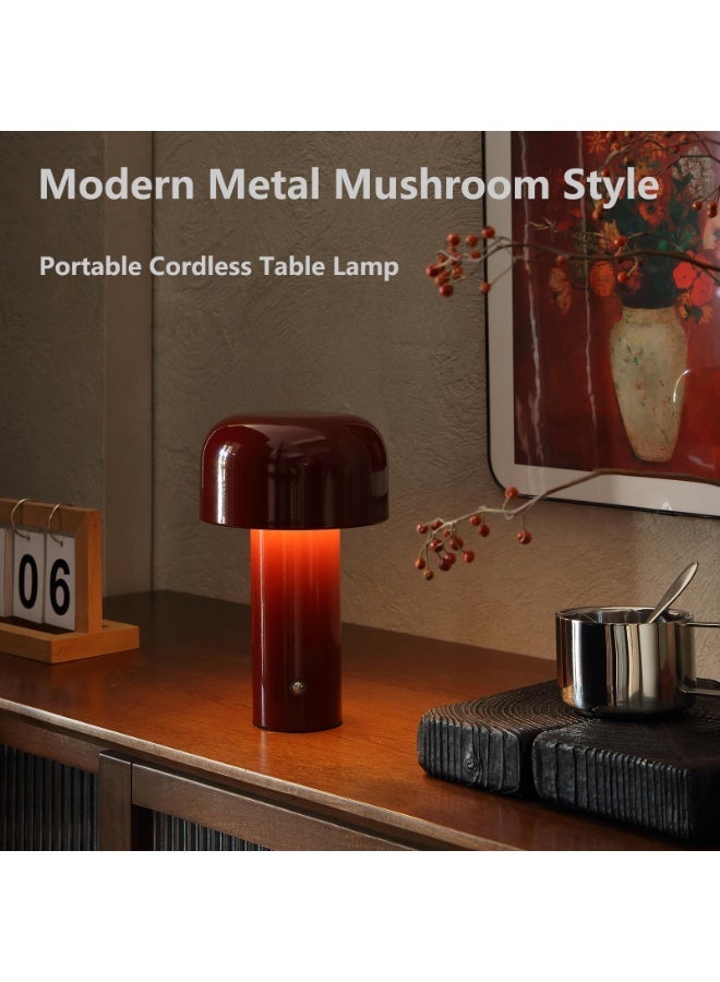 SHENGHUI Modern Mushroom Table Lamp for Portable Touch Dimming,Rechargeable LED Night Light with 3-Levels Brightness,Bedside Lamp for Indoor Outdoor Restaurant Bar Coffee Shop (Wine Red) - Image 2