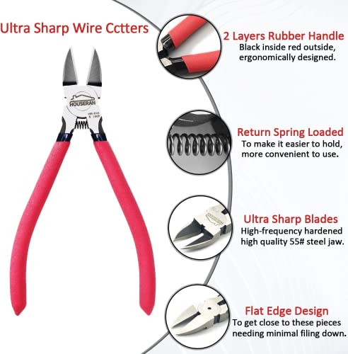 HOUSERAN Wire Cutters 10 Pack, 6" Dykes Cutteres, HOUSERAN Wire Snips with Non-slip Red Handle, Side Cutter, With Spring Loaded, Flush-Cutter for Artificial Flowers, Crafts, Zip Tie - Image 4
