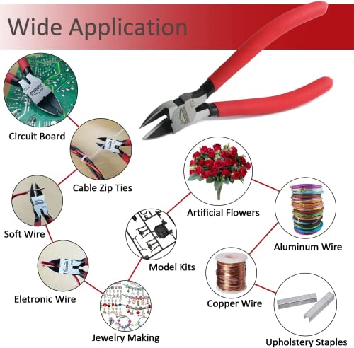 HOUSERAN Wire Cutters 10 Pack, 6" Dykes Cutteres, HOUSERAN Wire Snips with Non-slip Red Handle, Side Cutter, With Spring Loaded, Flush-Cutter for Artificial Flowers, Crafts, Zip Tie - Image 5