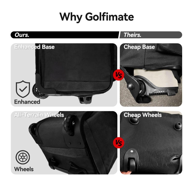 Golfimate Golf Travel Bag with Wheels, Soft-Sided 1680D Oxford Golf Club Travel Cover Case for Car Trips & Short Travel, Thick Padded Protection, Large Storage Pocket for Shoes & Accessories, Easy to Maneuver - Image 3