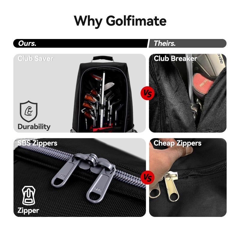 Golfimate Golf Travel Bag with Wheels, Soft-Sided 1680D Oxford Golf Club Travel Cover Case for Car Trips & Short Travel, Thick Padded Protection, Large Storage Pocket for Shoes & Accessories, Easy to Maneuver - Image 2