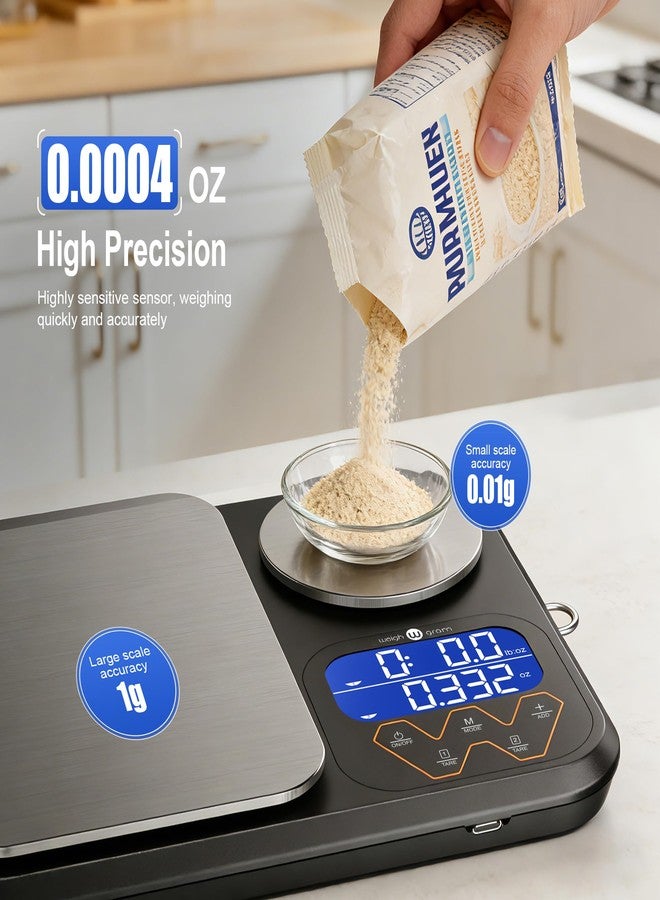 Weigh Gram ميزان مطبخ رقمي قابل لإعادة الشحن، ثنائي المنصة، يقيس الوزن بالجرام والأونصة، دقيق للغاية، مثالي لخبز العجين المخمر والخبز والطهي، مزود بثلاث وحدات وزن، ووظيفة التصفير، ووظيفة التجميع. - Image 2