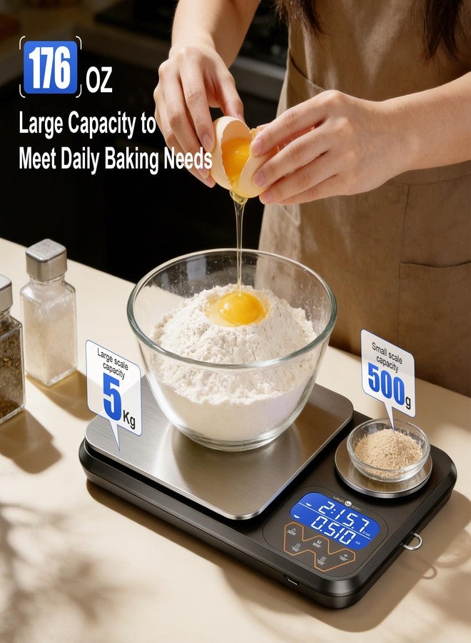 Weigh Gram ميزان مطبخ رقمي قابل لإعادة الشحن، ثنائي المنصة، يقيس الوزن بالجرام والأونصة، دقيق للغاية، مثالي لخبز العجين المخمر والخبز والطهي، مزود بثلاث وحدات وزن، ووظيفة التصفير، ووظيفة التجميع. - Image 3