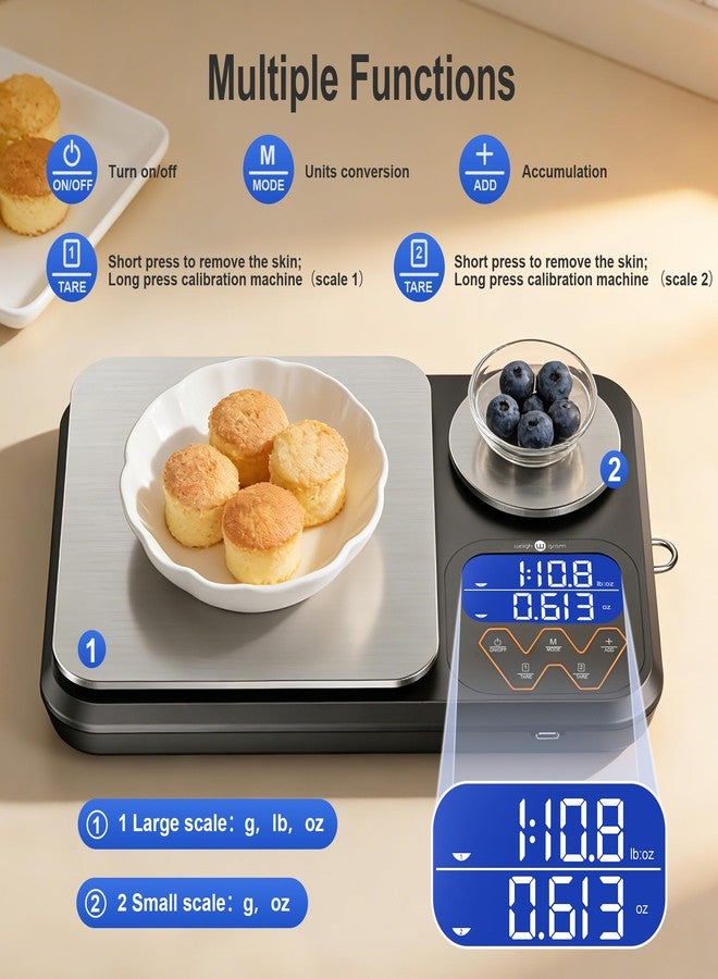 Weigh Gram ميزان مطبخ رقمي قابل لإعادة الشحن، ثنائي المنصة، يقيس الوزن بالجرام والأونصة، دقيق للغاية، مثالي لخبز العجين المخمر والخبز والطهي، مزود بثلاث وحدات وزن، ووظيفة التصفير، ووظيفة التجميع. - Image 4