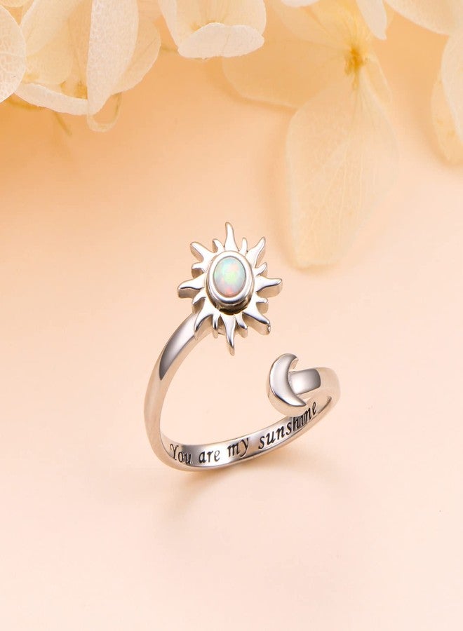 Yearace Anxiety Rings for Women S925 Sterling Silver Created Opal Sun and Moon Fidget Spinner Ring Adjustable Open End Engraved You are my Sunshine Spinner Gift for Her - Image 3
