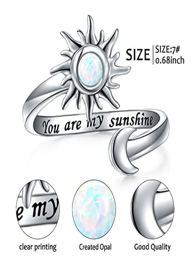 Yearace Anxiety Rings for Women S925 Sterling Silver Created Opal Sun and Moon Fidget Spinner Ring Adjustable Open End Engraved You are my Sunshine Spinner Gift for Her - Image 5