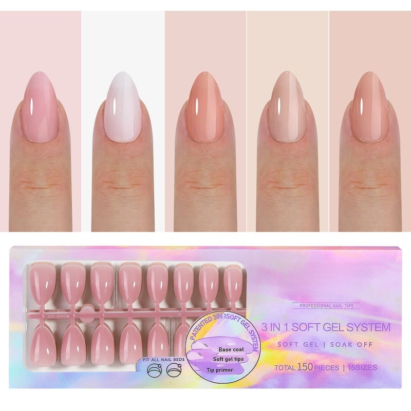 Gel Nail Tips 15 Sizes 5 Color Designs Pre-Shaped Soft Gel - 3-In-1 Quick Application Long-Lasting 28 Days Nail Enhancement for DIY Manicure Nail Art Enthusiasts - Image 1