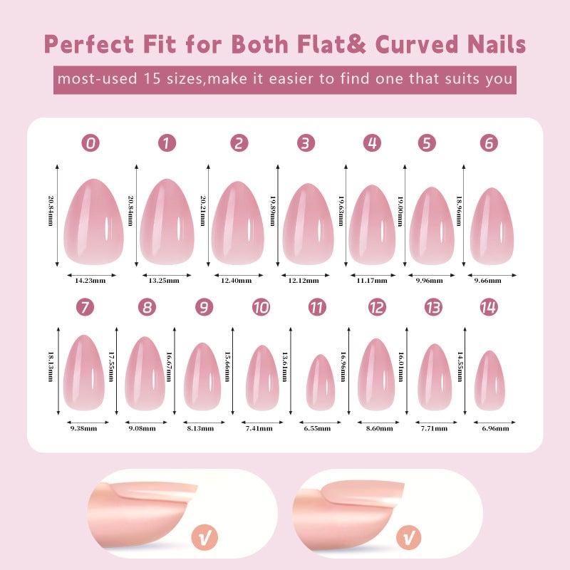 Gel Nail Tips 15 Sizes 5 Color Designs Pre-Shaped Soft Gel - 3-In-1 Quick Application Long-Lasting 28 Days Nail Enhancement for DIY Manicure Nail Art Enthusiasts - Image 4