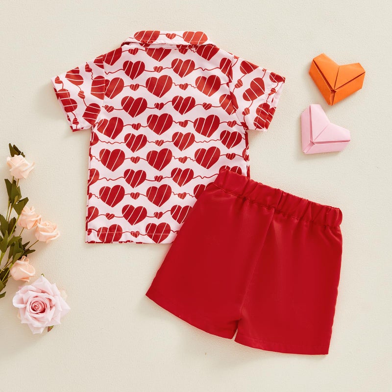 Thorn Tree Toddler Boy Valentines Day Outfit Bow Tie Short Sleeve Shirt Baby Shorts Gentleman Suit Valentines Clothes (Red, 3-4T) - Image 4
