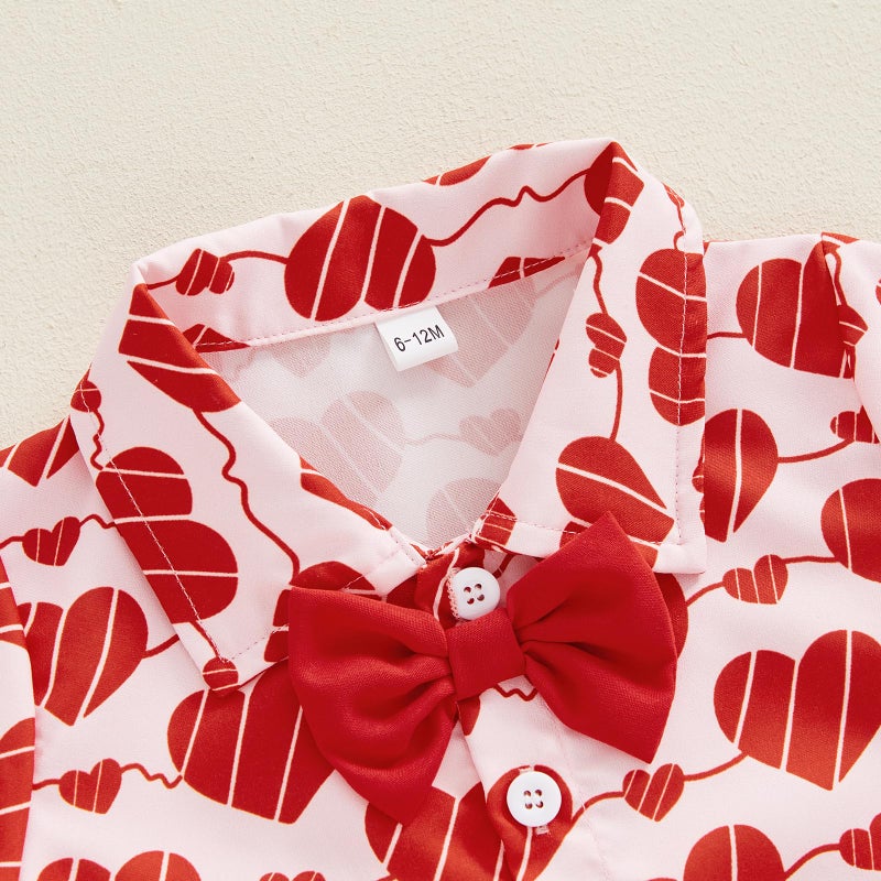 Thorn Tree Toddler Boy Valentines Day Outfit Bow Tie Short Sleeve Shirt Baby Shorts Gentleman Suit Valentines Clothes (Red, 3-4T) - Image 5