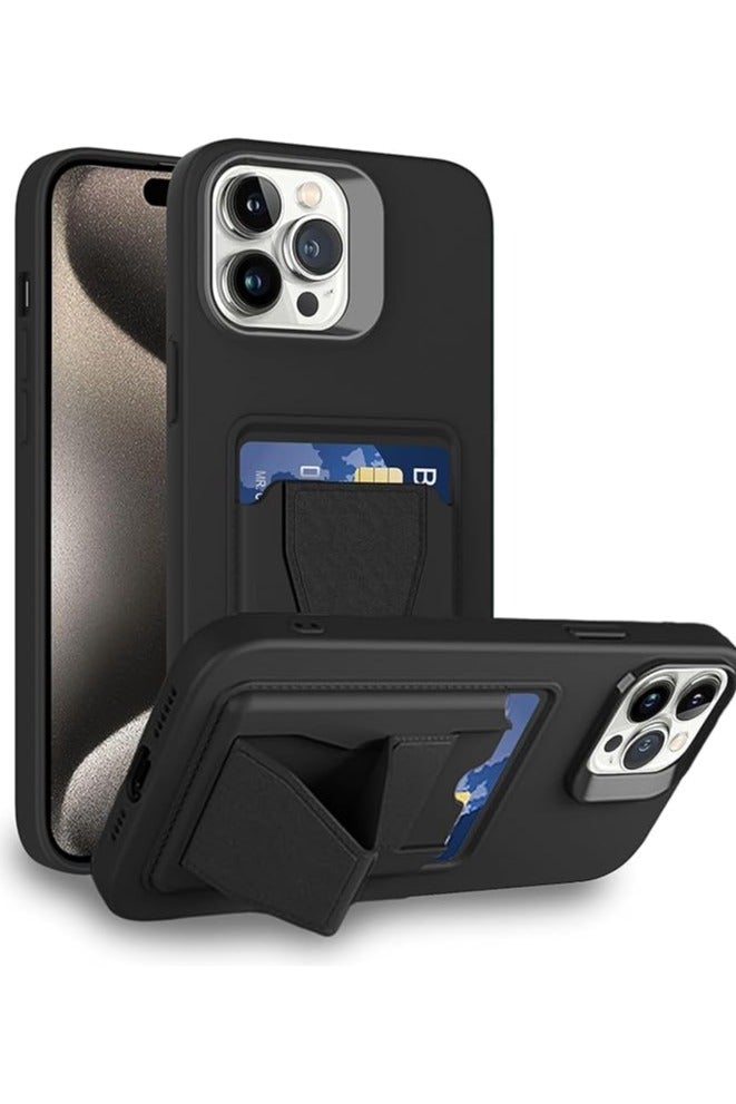 Case for iPhone 16 Pro Max Magnetic Card Holder Kickstand Case, Compatible with Magnetic Car Mount, Shockproof Slim Wallet Soft TPU Leather Stand Cover for Men Women (Black, iPhone 16 Pro Max) - Image 1
