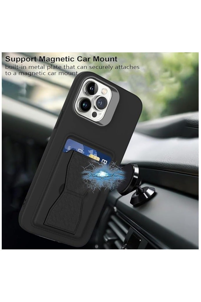 Case for iPhone 16 Pro Max Magnetic Card Holder Kickstand Case, Compatible with Magnetic Car Mount, Shockproof Slim Wallet Soft TPU Leather Stand Cover for Men Women (Black, iPhone 16 Pro Max) - Image 3