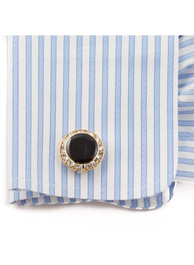 Cuff-Daddy Black and Gold Crystal Cufflinks and Studs Formal Set - 3/4" cufflinks and 3/8" studs Crystal Cufflinks and Studs with Protective Travel Idea Box for Weddings - Gold and Black Cufflinks Studs for Tux - Image 2