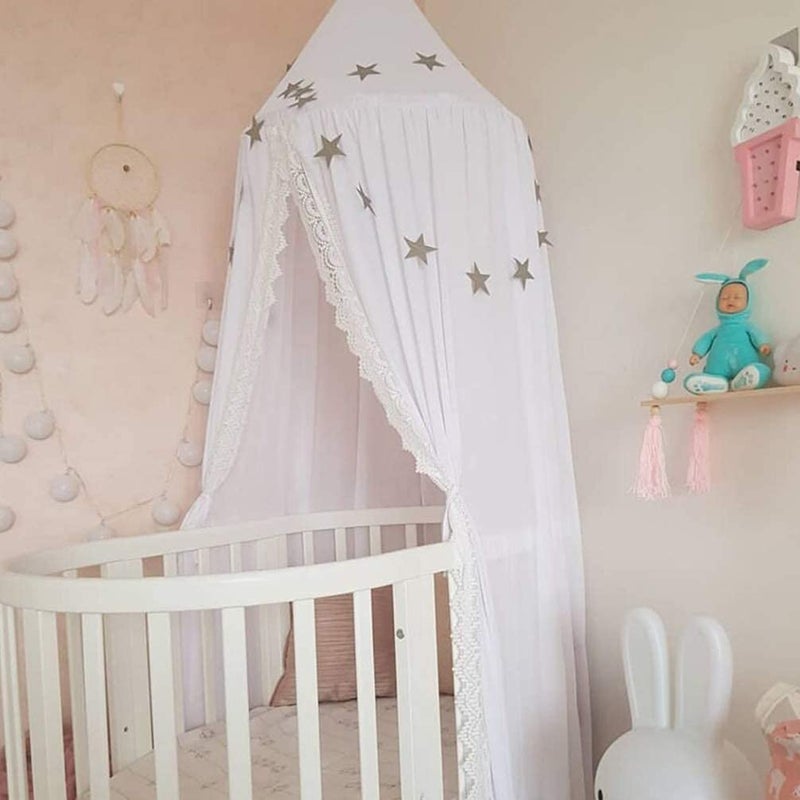 LOAOL LOAOL Kids Bed Canopy with Lace Sheer Chiffon Hanging Canopy Net for Baby Crib Nook Castle Game Tent Nursery Play Room Decor (White)  - Image 4