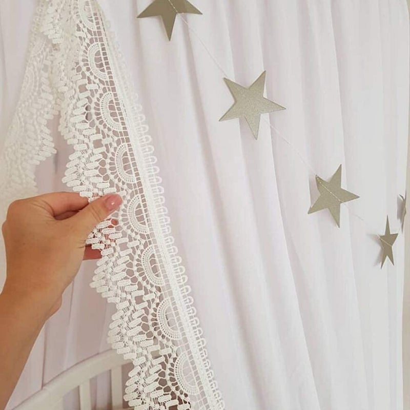 LOAOL LOAOL Kids Bed Canopy with Lace Sheer Chiffon Hanging Canopy Net for Baby Crib Nook Castle Game Tent Nursery Play Room Decor (White)  - Image 5