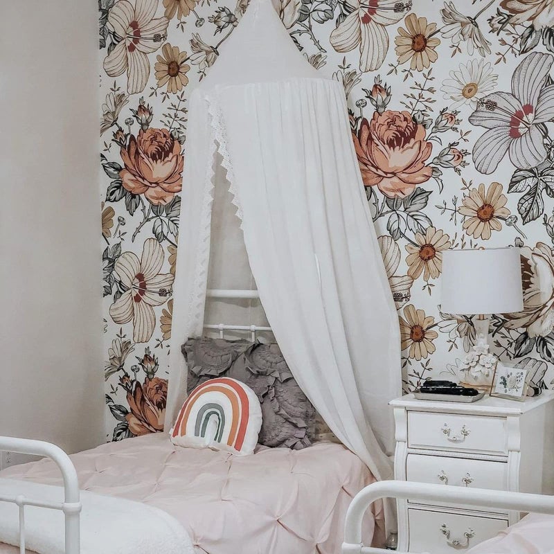 LOAOL LOAOL Kids Bed Canopy with Lace Sheer Chiffon Hanging Canopy Net for Baby Crib Nook Castle Game Tent Nursery Play Room Decor (White)  - Image 3