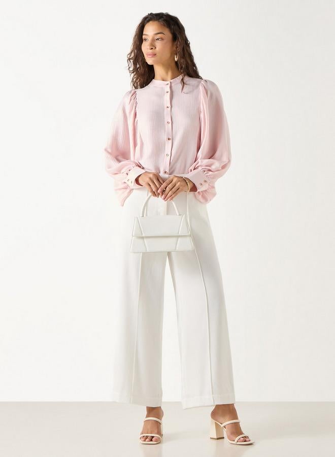 ايكونيك قميص بارز الملمس بياقة ماندارين وأكمام طويلة من آيكونيك - Image 2