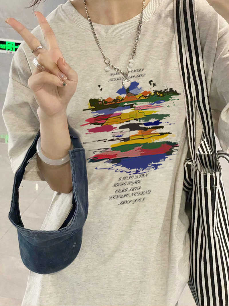Chubby Girl Shoulder Oversize Short-Sleeved T-Shirt For Men And Women Summer Grey Design Sense Niche American Loose Half-Sleeved Top - Image 4