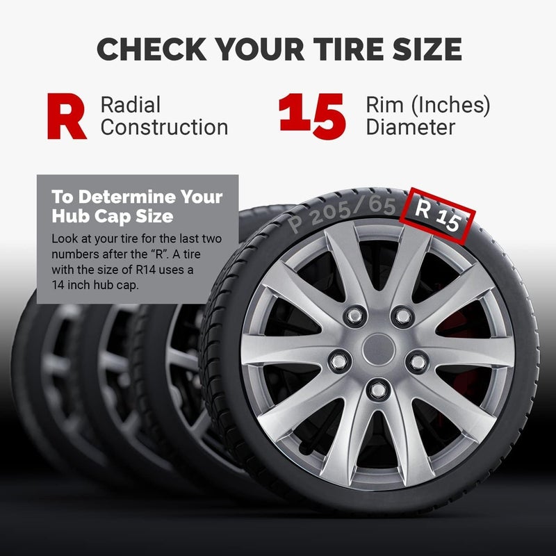 Pilot Automotive 15 Inch Silver Universal Hubcap Wheel Covers - Image 4