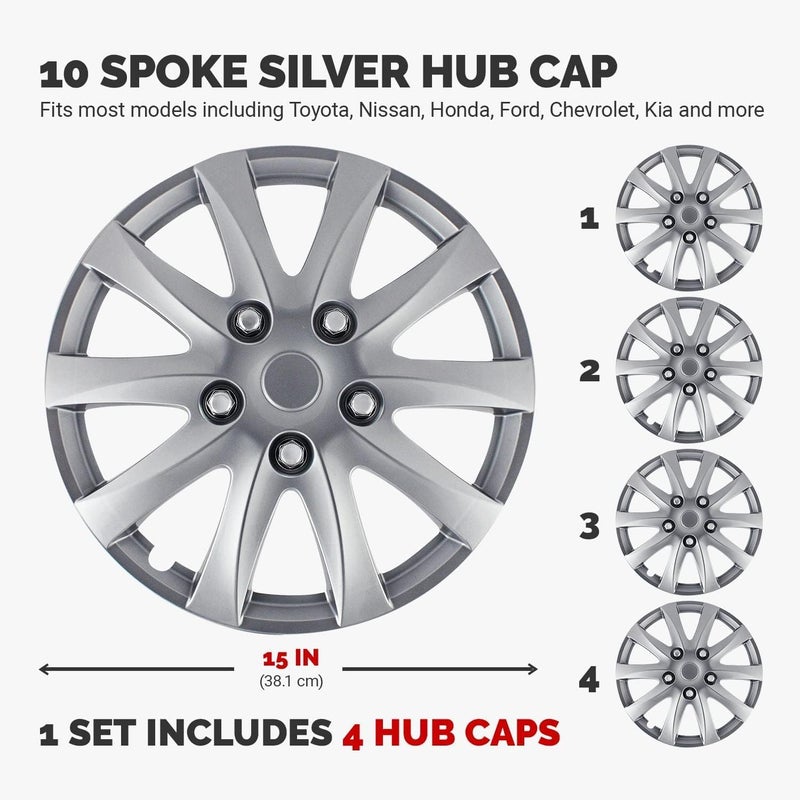 Pilot Automotive 15 Inch Silver Universal Hubcap Wheel Covers - Image 2