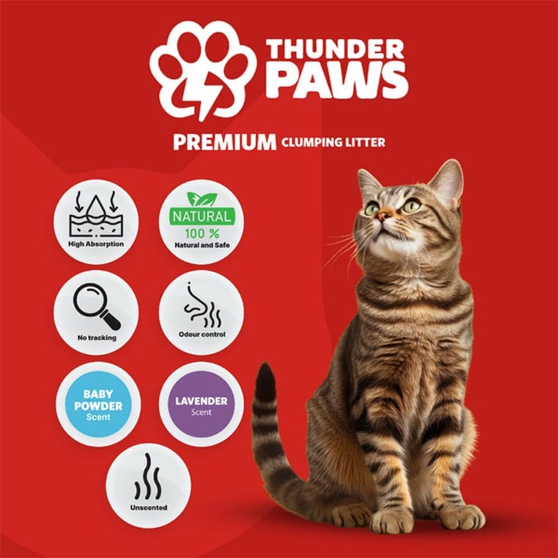 Thunder Paws Premium Clumping Cat Litter 5L - Baby Powder Scent - Image 1