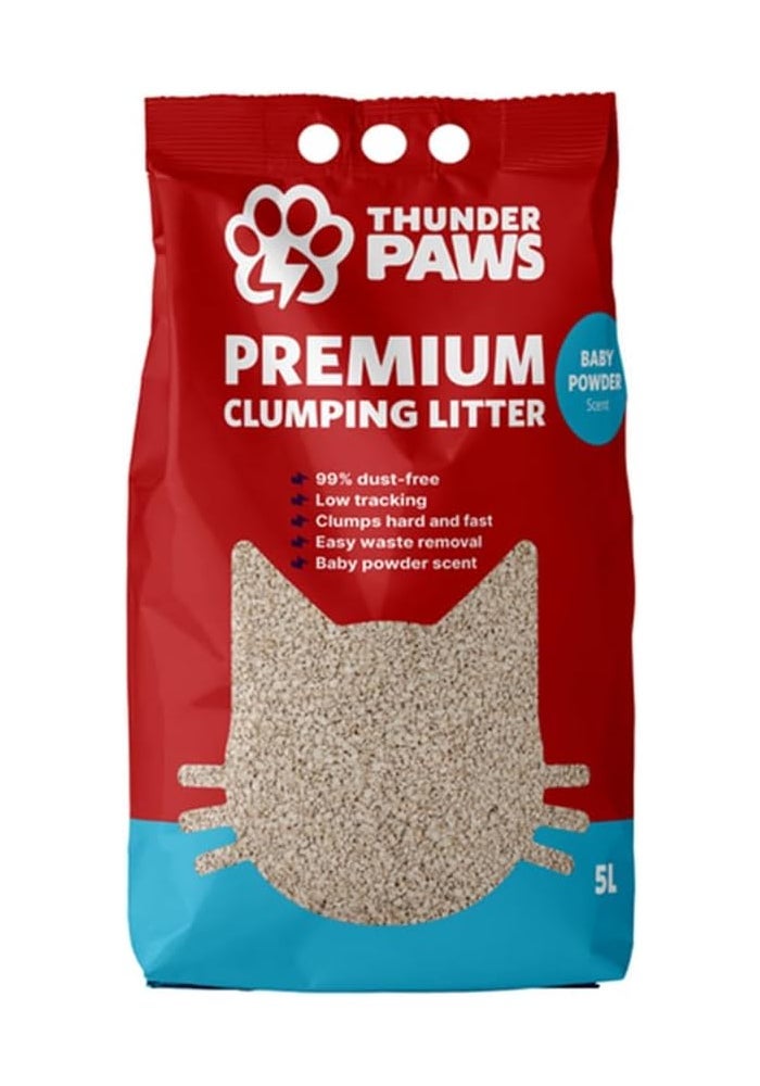 Thunder Paws رمل قطط ثاندر باوز الفاخر القابل للتكتل 5 لتر - برائحة بودرة الأطفال - Image 1