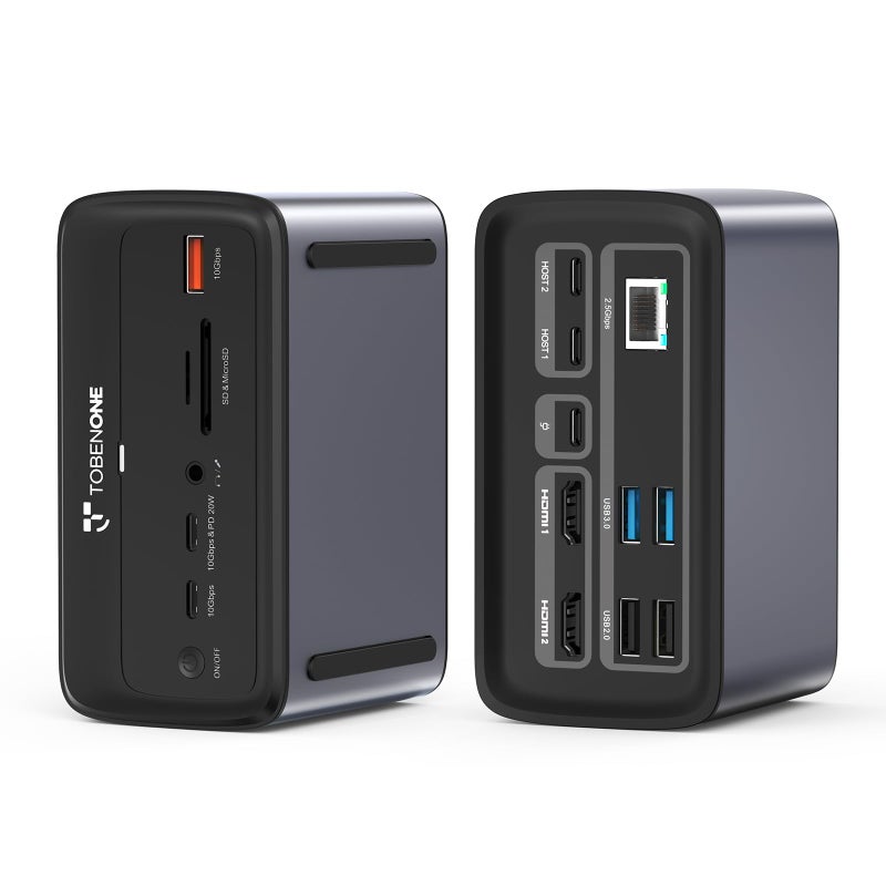 TobenONE MacBook Docking Station Dual 4K@60Hz, 16-in-2 USB C Docking Station with 2 HDMI Ports, 7 USB Ports, 100W GaN Power Supply & 20W Charging, 2.5Gbps Ethernet, for Home & Office - Image 1