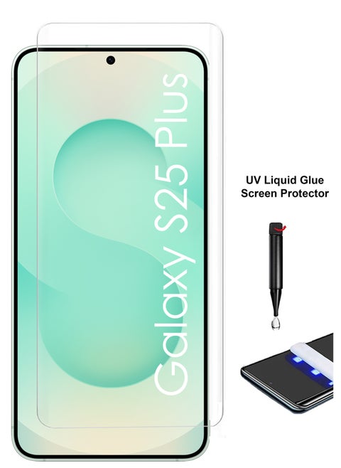 For Samsung Galaxy S25 Plus Screen Protector – UV Liquid Glue Full Screen Edge to Edge Tempered Glass Screen Protector, High Transparency, Delicate Touch, Anti-Explosion, Smooth Arc Edges.