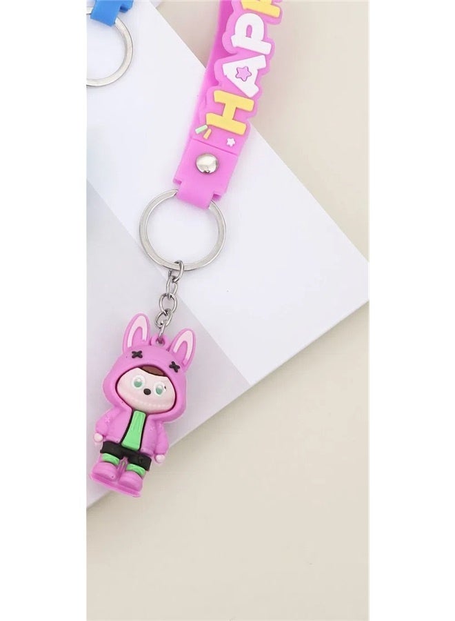 Cartoon Sheep Silicone Keychain Accessory Purple-sweatshirt tarpaulin，Cute Doll Wristlet Accessories Monsters Decoration Chain Bag Charm Gift for Women - Image 4
