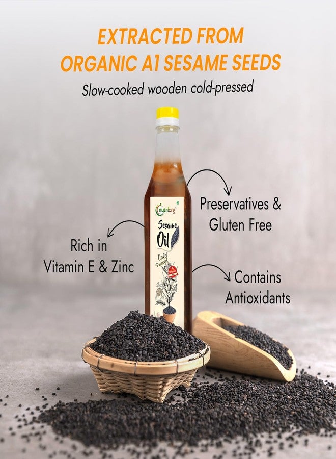 Nutriorg Organic Cold Pressed Black Sesame Oil 1Ltr | Kachi Ghani | Wood Pressed | Unrefined & Chemical-Free | Rich in Vitamin E & Antioxidants | Ideal for Cooking, Oil Pulling, Hair & Skin Care | Pure Gingelly Oil - Image 3