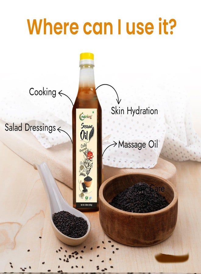 Nutriorg Organic Cold Pressed Black Sesame Oil 1Ltr | Kachi Ghani | Wood Pressed | Unrefined & Chemical-Free | Rich in Vitamin E & Antioxidants | Ideal for Cooking, Oil Pulling, Hair & Skin Care | Pure Gingelly Oil - Image 4