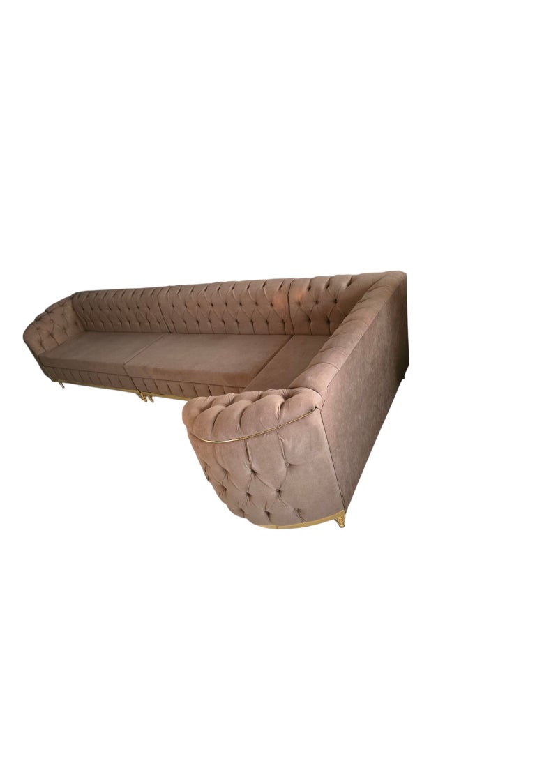 مهارة البحر طقم أريكة جديد كليًا على شكل حرف L - قماش جوت فاخر، 390×190 سم، لون بني أنيق - Image 1