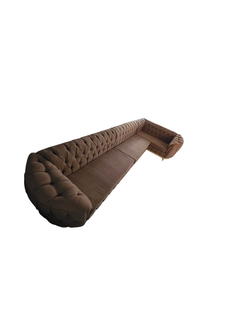 مهارة البحر طقم أريكة جديد كليًا على شكل حرف L - قماش جوت فاخر، 390×190 سم، لون بني أنيق - Image 2