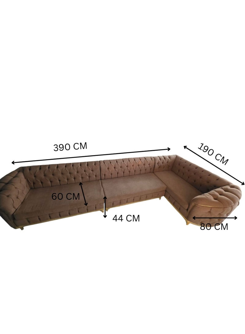 مهارة البحر طقم أريكة جديد كليًا على شكل حرف L - قماش جوت فاخر، 390×190 سم، لون بني أنيق - Image 3