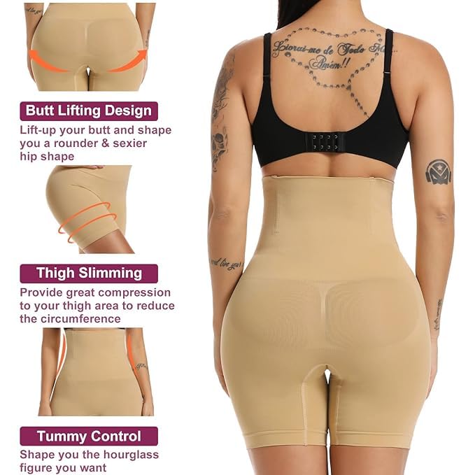 KROYWEN Women's Tummy Tucker High Waist Shapewear with Anti Rolling Strip Panties Shapewear (Free-Size) (Skin) - Image 4