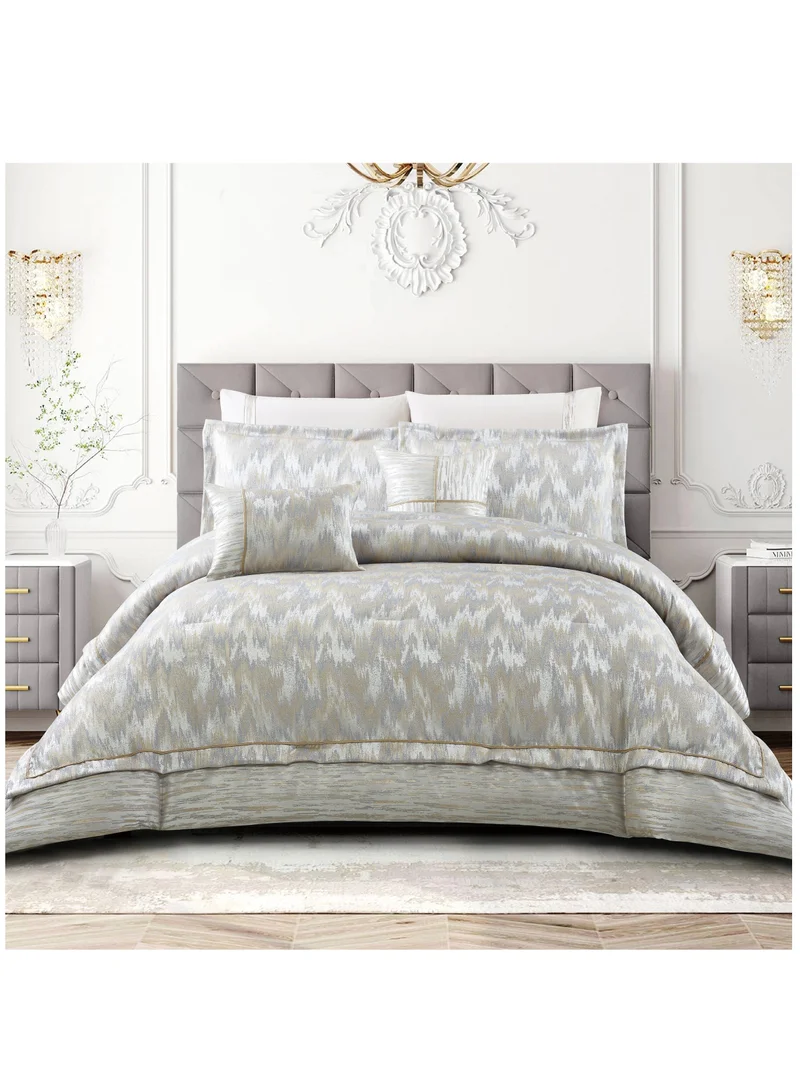 Donetella Hotel Bedding Comforter Set King Size 8-Pcs Luxury And Stylish Quilted Comforter Bed Fits(200 x200 Cm)With Brushed Microfiber And Soft Down Alternative Filling,Ansonia