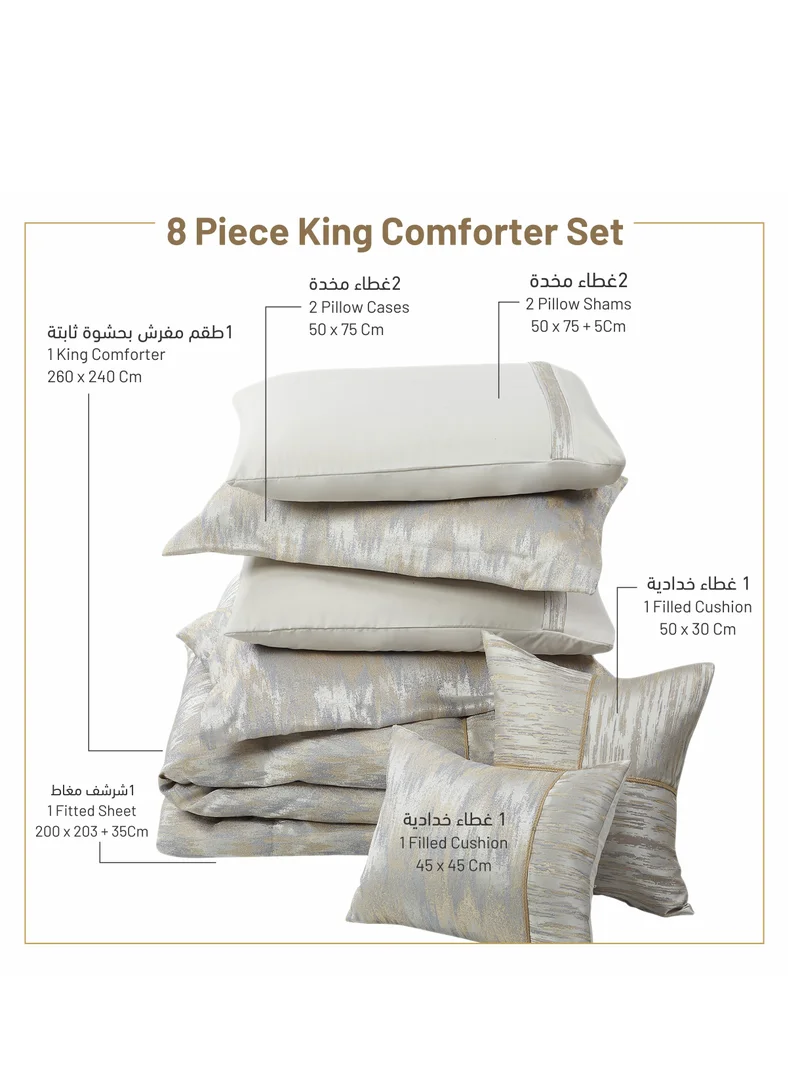 Donetella Hotel Bedding Comforter Set King Size 8-Pcs Luxury And Stylish Quilted Comforter Bed Fits(200 x200 Cm)With Brushed Microfiber And Soft Down Alternative Filling,Ansonia