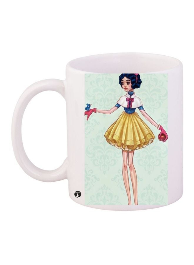 RYN Cartoon Printed Coffee Mug White/Green/Yellow 11ounce