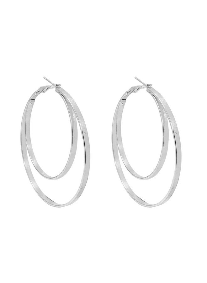 Salve Chic Double Silver-Toned Hoops Earrings for Women Fashion | Hypoallergenic Ear Accessories for Women Aesthetic Earrings for Girls Stylish | Fashion Jewellery for Women Retro Ear Tops for Girls - Image 1