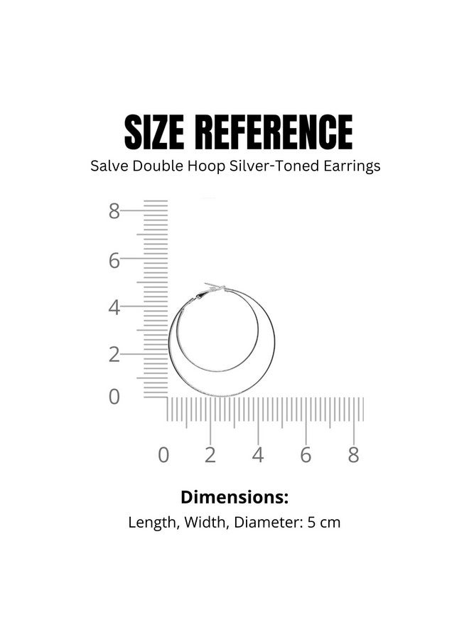 Salve Chic Double Silver-Toned Hoops Earrings for Women Fashion | Hypoallergenic Ear Accessories for Women Aesthetic Earrings for Girls Stylish | Fashion Jewellery for Women Retro Ear Tops for Girls - Image 4