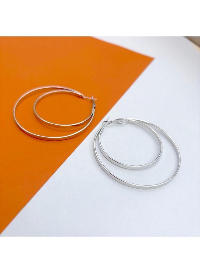 Salve Chic Double Silver-Toned Hoops Earrings for Women Fashion | Hypoallergenic Ear Accessories for Women Aesthetic Earrings for Girls Stylish | Fashion Jewellery for Women Retro Ear Tops for Girls - Image 2