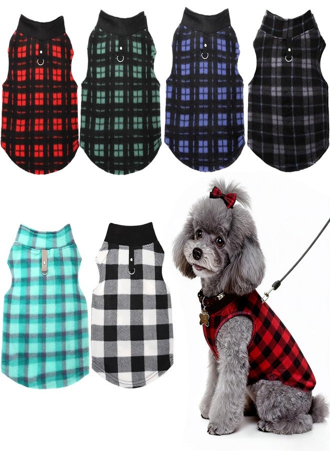 Goaste 6 Pack Fleece Dog Sweaters, Turtleneck Dogs Sweatshirt with Leash Ring, Soft Winter Dogs Clothes, Plaid Dog Outfits Vest for Cats, Assorted Colors (Large) - Image 1